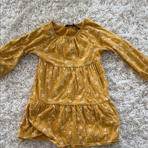 Girls' Mustard Floral Long-Sleeve Dress